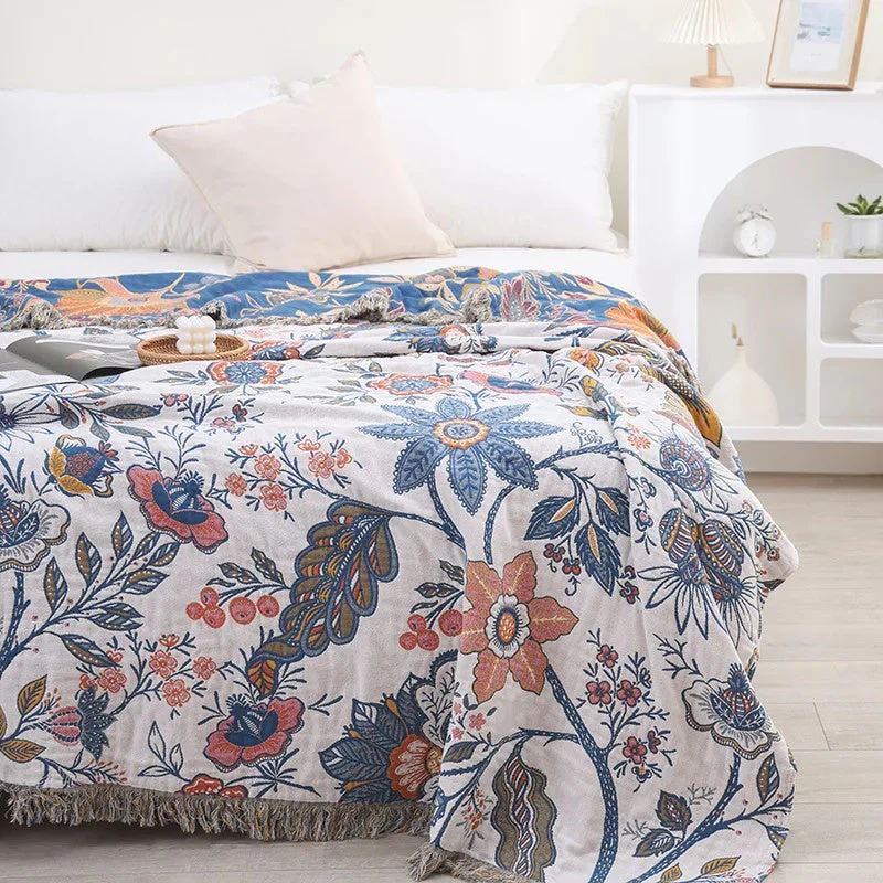 Rustic Artistic Flora Blanket | 100% Floral Cotton Blanket - Image 8