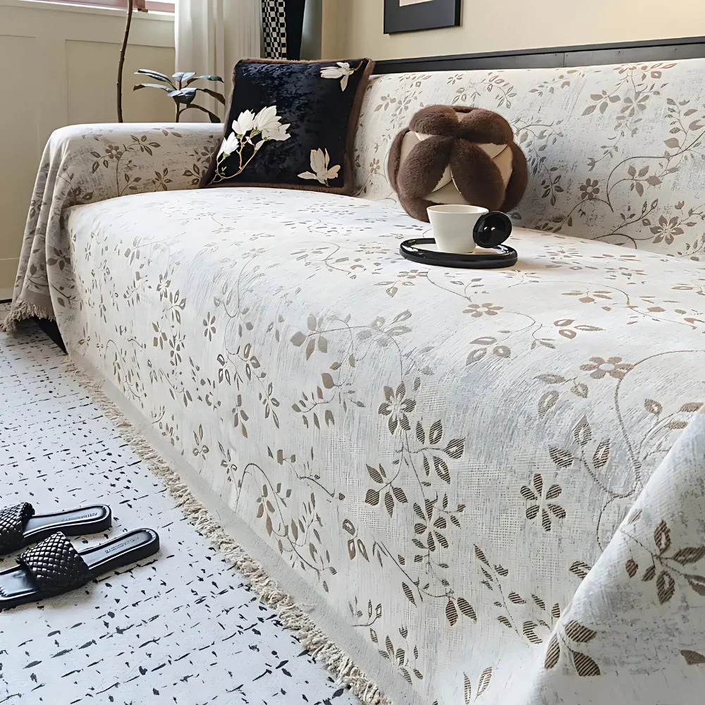 Rustic Blossom Ivory Floral Sofa Cover - Image 2