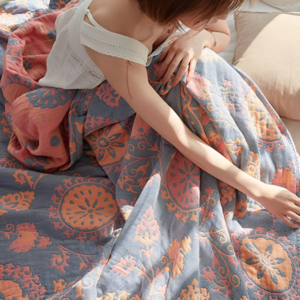 Rustic Floral Cotton Reversible Blanket - Image 3