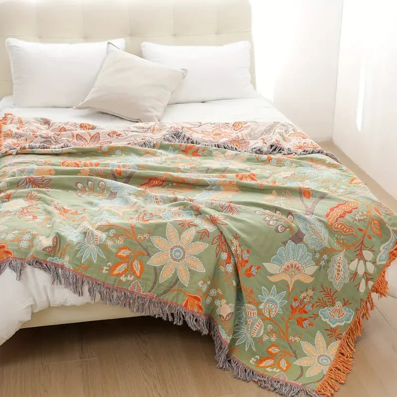 Rustic Floral Boho Blanket | 100% Cotton Floral Blanket - Image 9