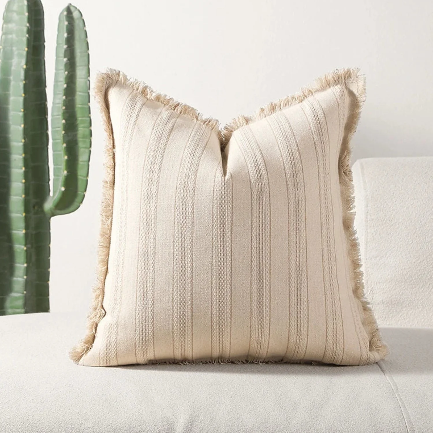 Scandi Stripe Textured Fringe Cushion Cover - Image 3