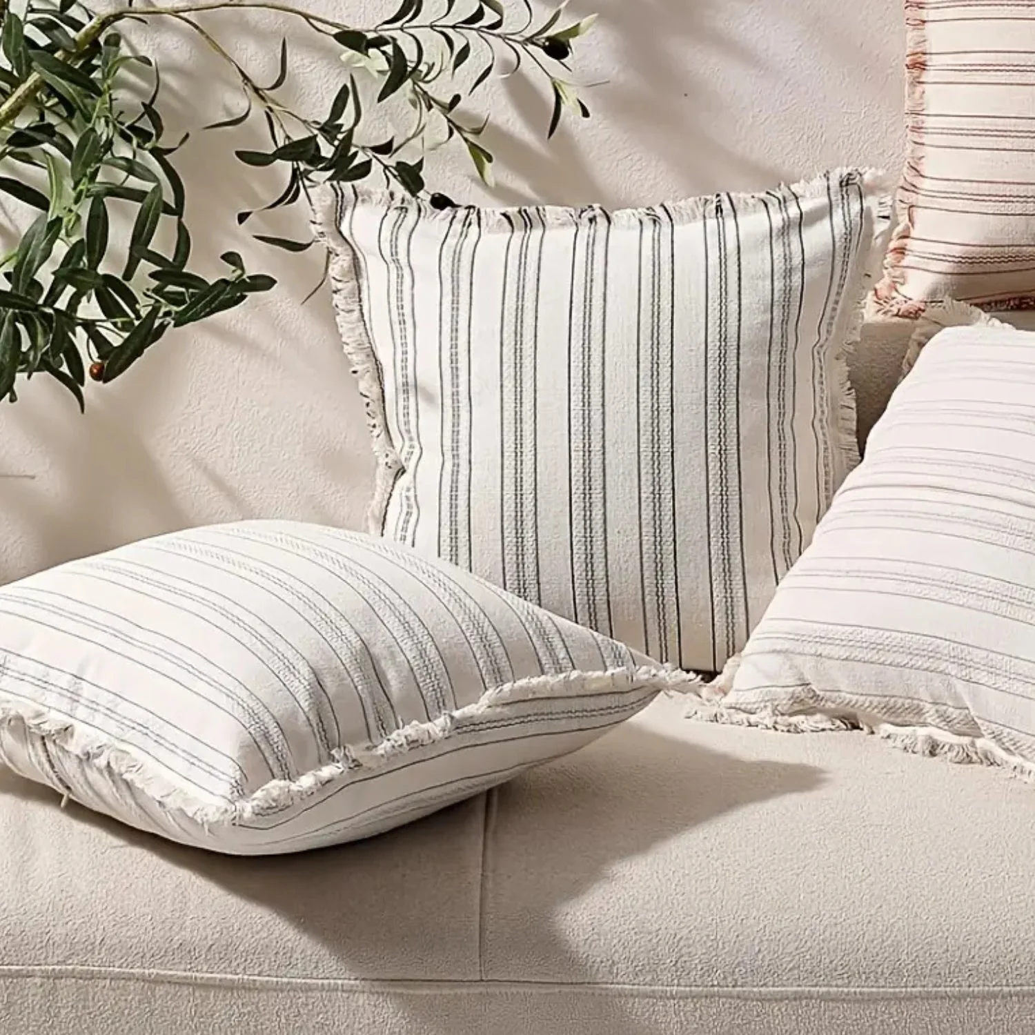 Scandi Stripe Textured Fringe Cushion Cover - Image 6