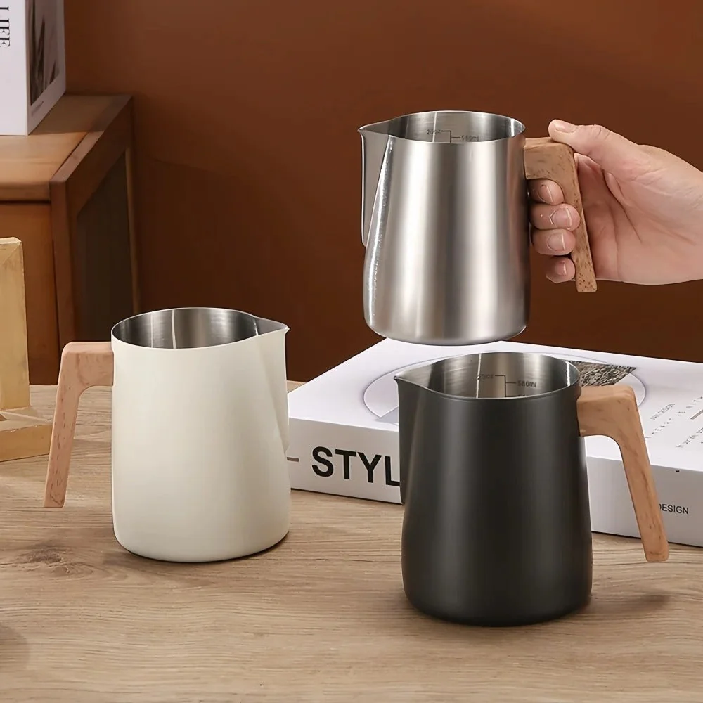 Scandinavian Wood Handle Stainless Milk Pitcher - Image 2