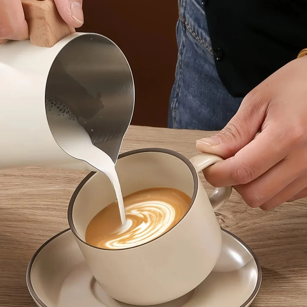 Scandinavian Wood Handle Stainless Milk Pitcher - Image 3