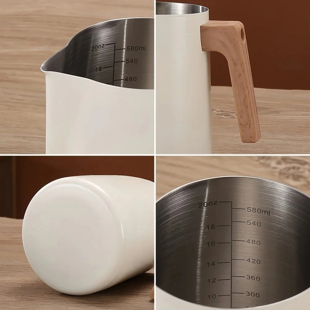 Scandinavian Wood Handle Stainless Milk Pitcher - Image 5