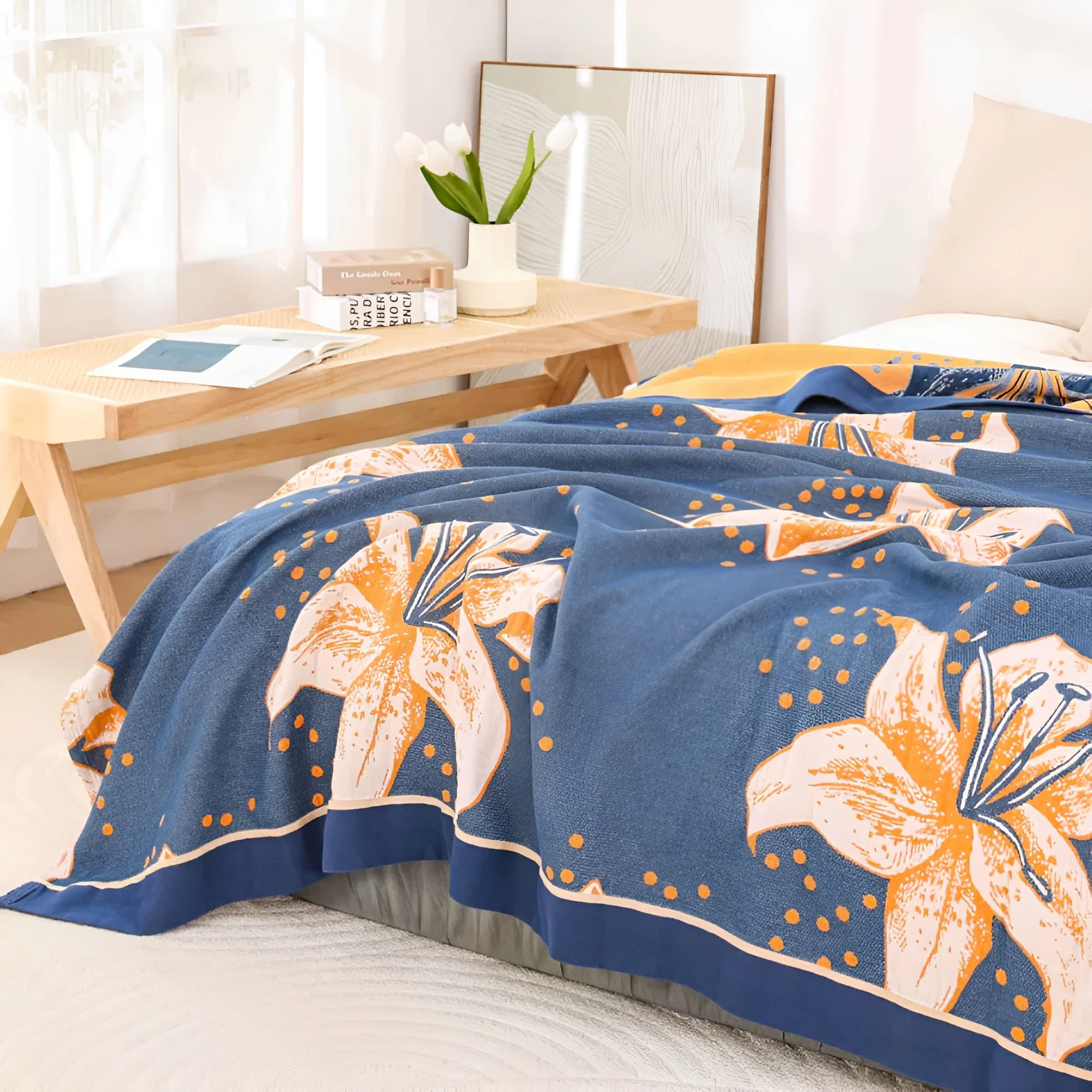 Serene Lily Floral Cotton Blanket - Image 2
