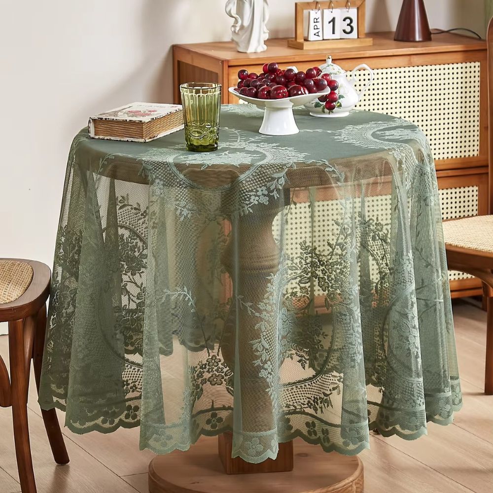 Sheer Lace Round Floral Tablecloth - Image 2