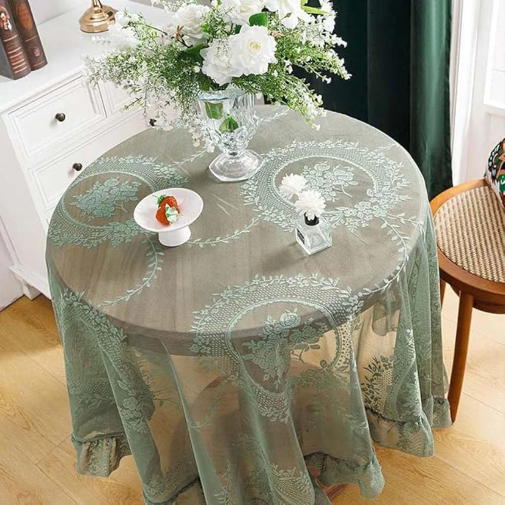 Sheer Lace Round Floral Tablecloth - Image 3