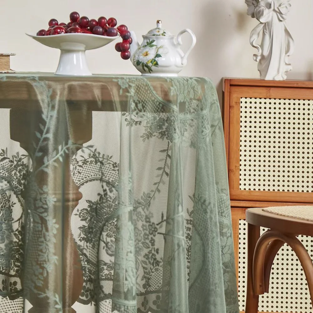 Sheer Lace Round Floral Tablecloth - Image 4