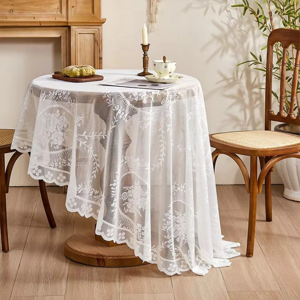 Sheer Lace Round Floral Tablecloth - Image 6