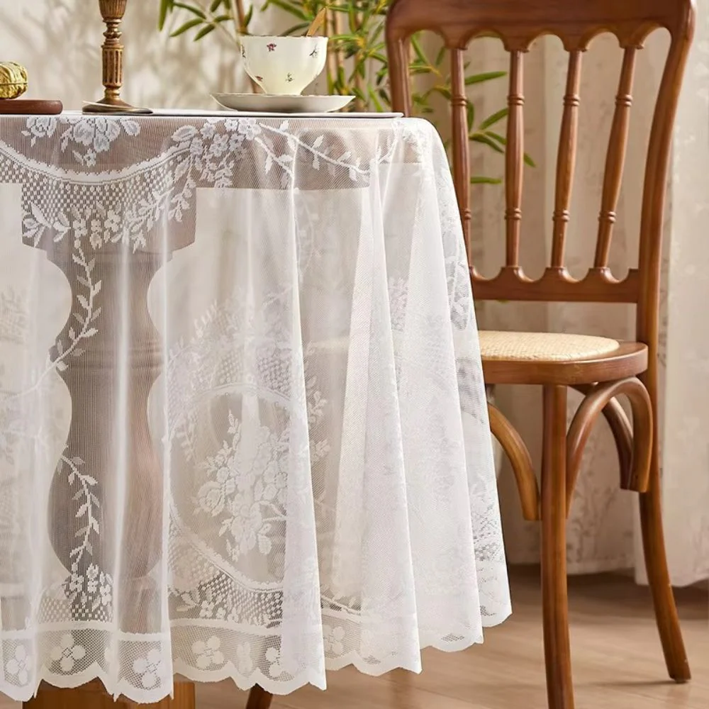 Sheer Lace Round Floral Tablecloth - Image 7