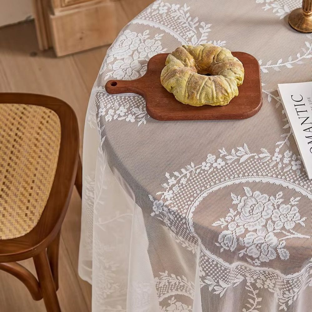 Sheer Lace Round Floral Tablecloth - Image 8