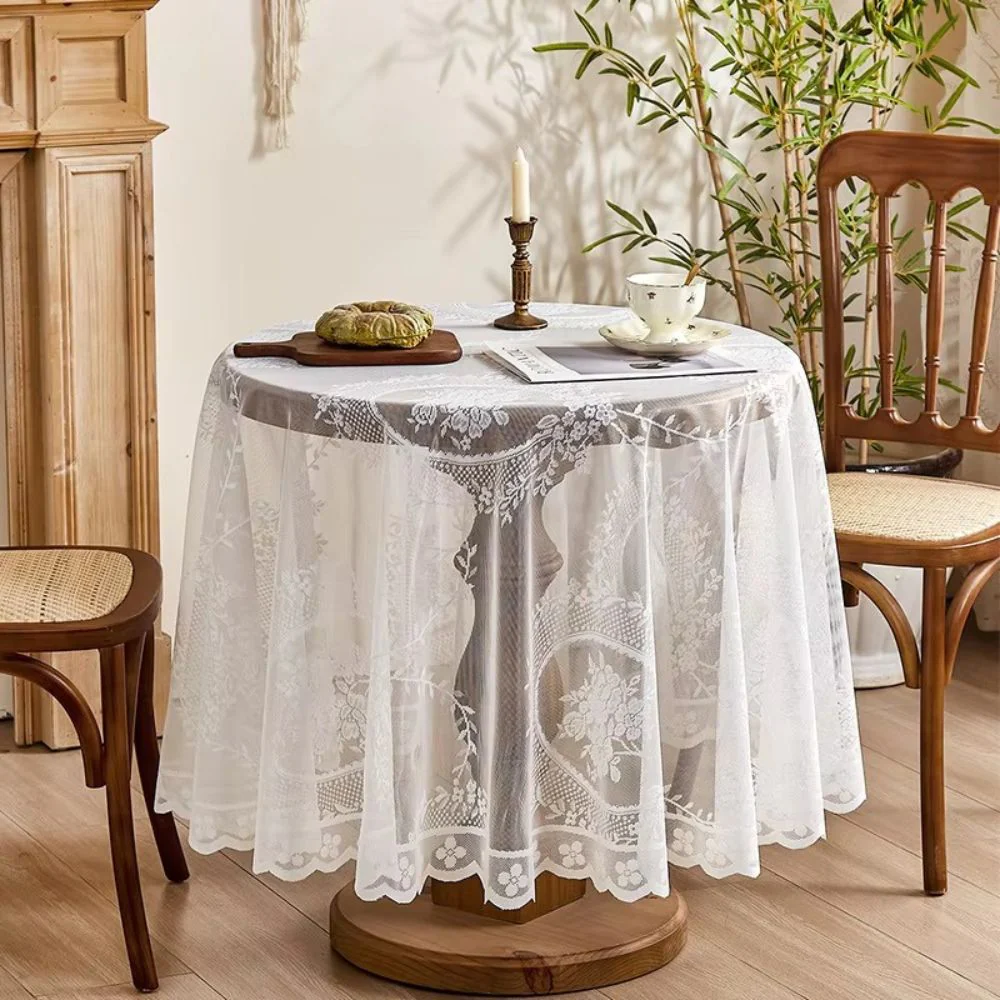 Sheer Lace Round Floral Tablecloth - Image 9