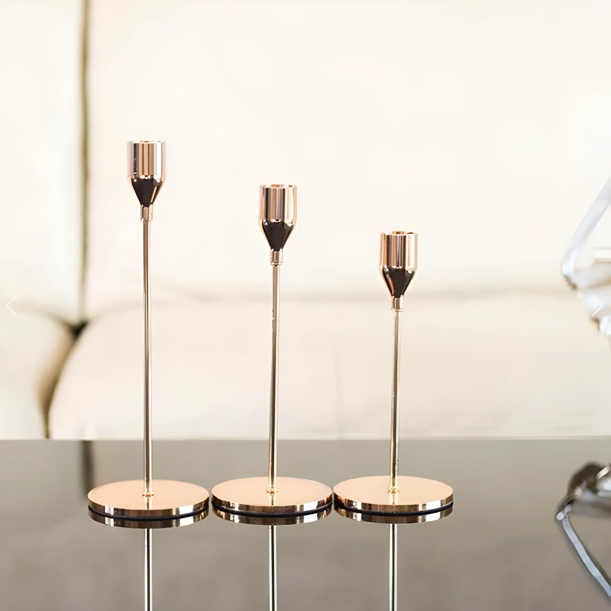 Sleek Metallic Candle Holders | 3 Pcs Set - Image 8