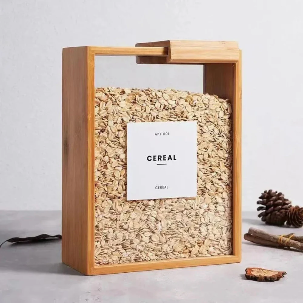 Sliding Bamboo Wood Pasta Grain Storage Container - Image 3