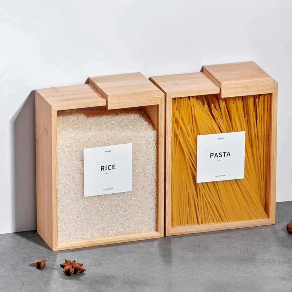 Sliding Bamboo Wood Pasta Grain Storage Container - Image 5