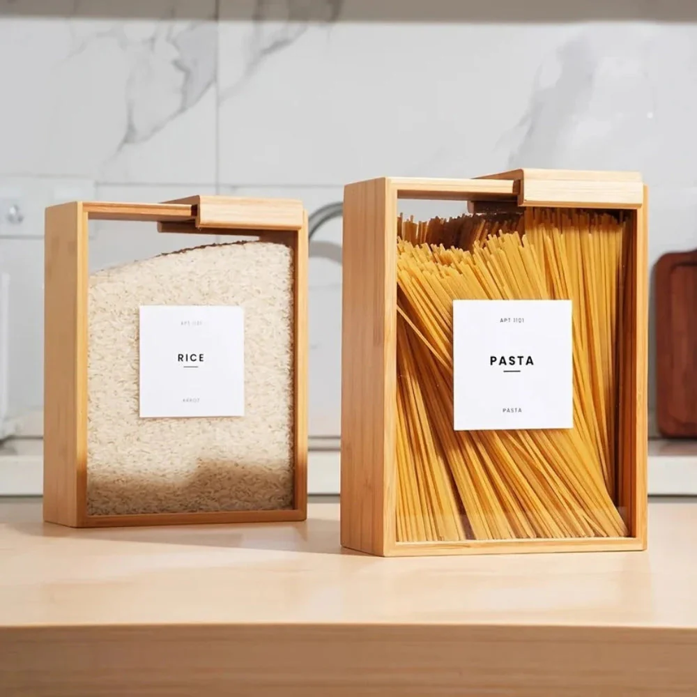 Sliding Bamboo Wood Pasta Grain Storage Container - Image 6
