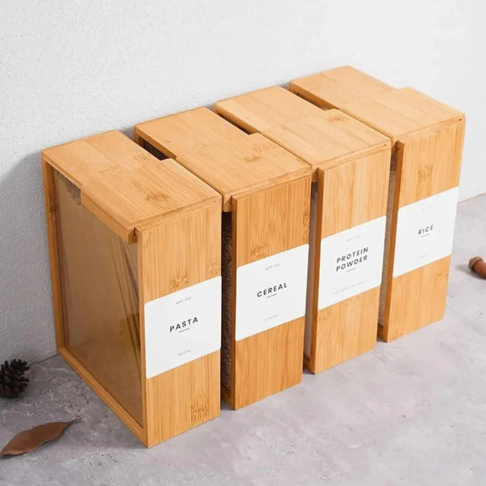 Sliding Bamboo Wood Pasta Grain Storage Container - Image 7