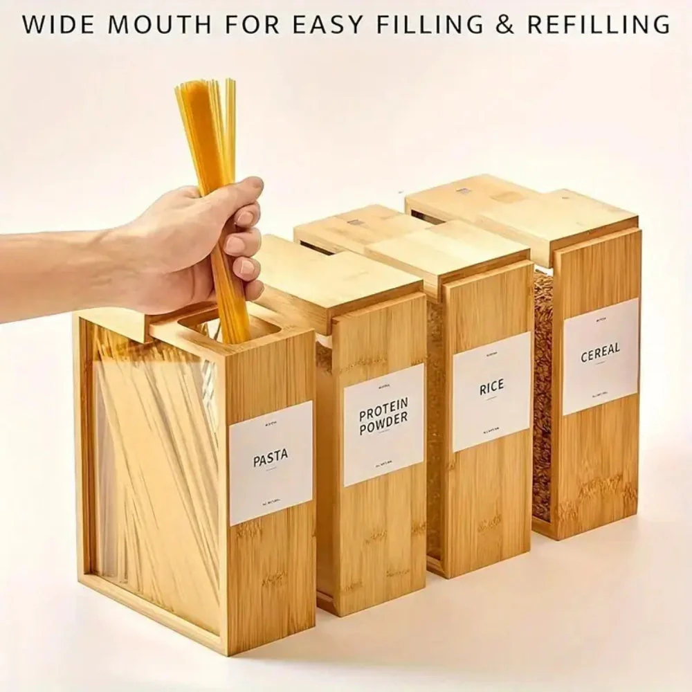 Sliding Bamboo Wood Pasta Grain Storage Container - Image 8