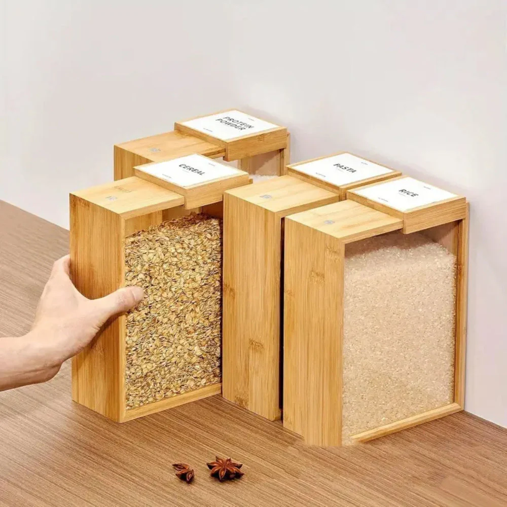 Sliding Bamboo Wood Pasta Grain Storage Container - Image 9