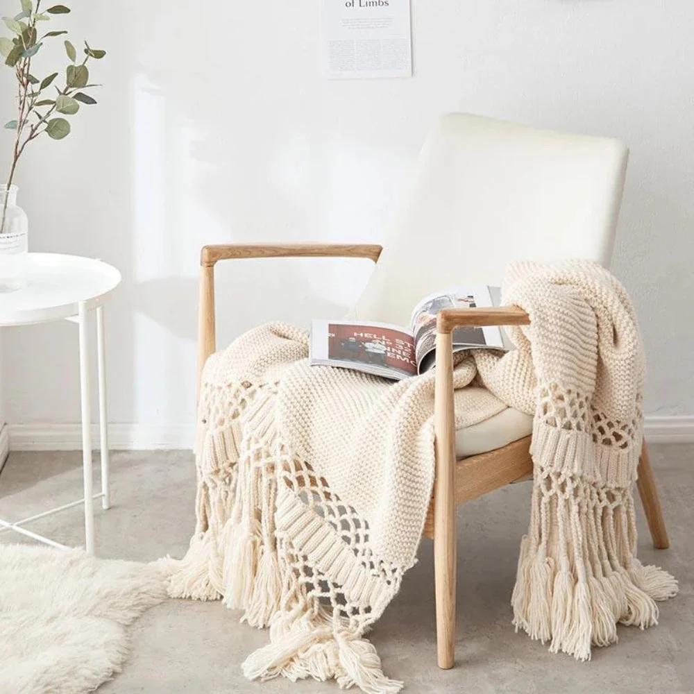 Snug Knit Woven Tassel Blanket - Image 2