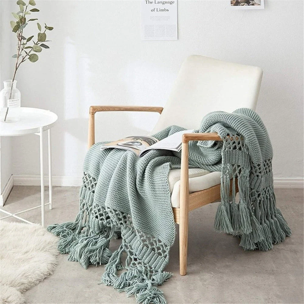 Snug Knit Woven Tassel Blanket - Image 3