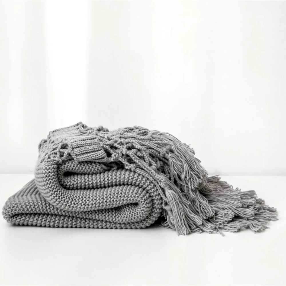 Snug Knit Woven Tassel Blanket - Image 5