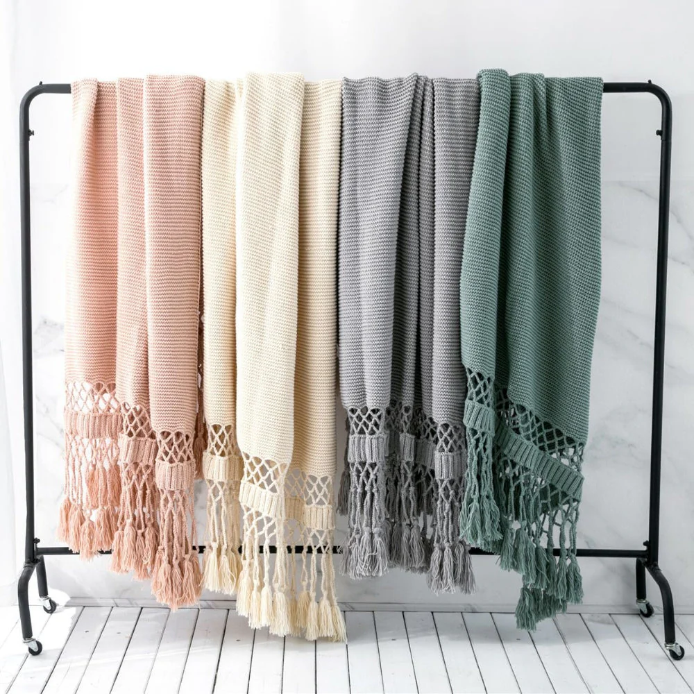 Snug Knit Woven Tassel Blanket - Image 6