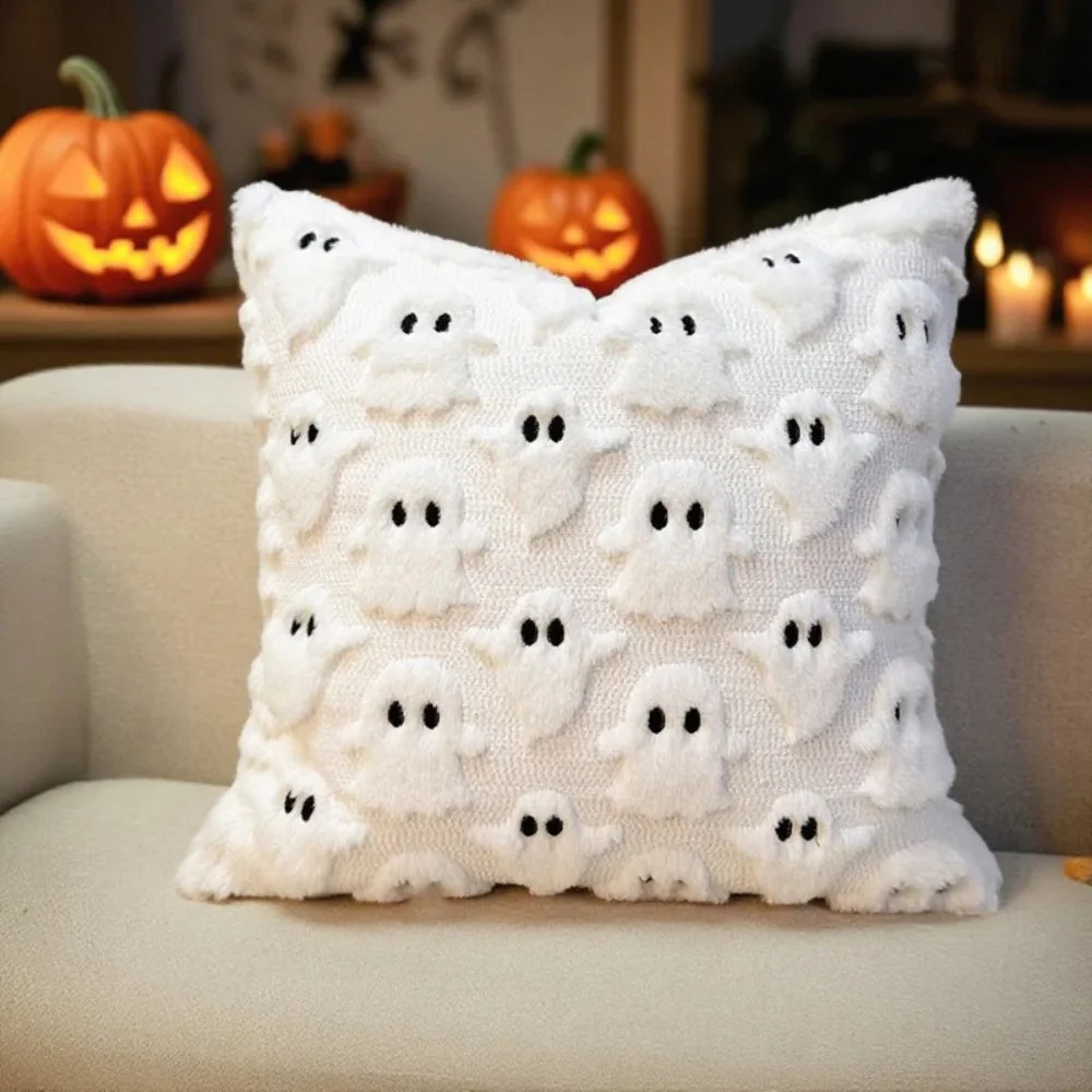 Spooky Ghost Plush Halloween Cushion Cover - Image 4
