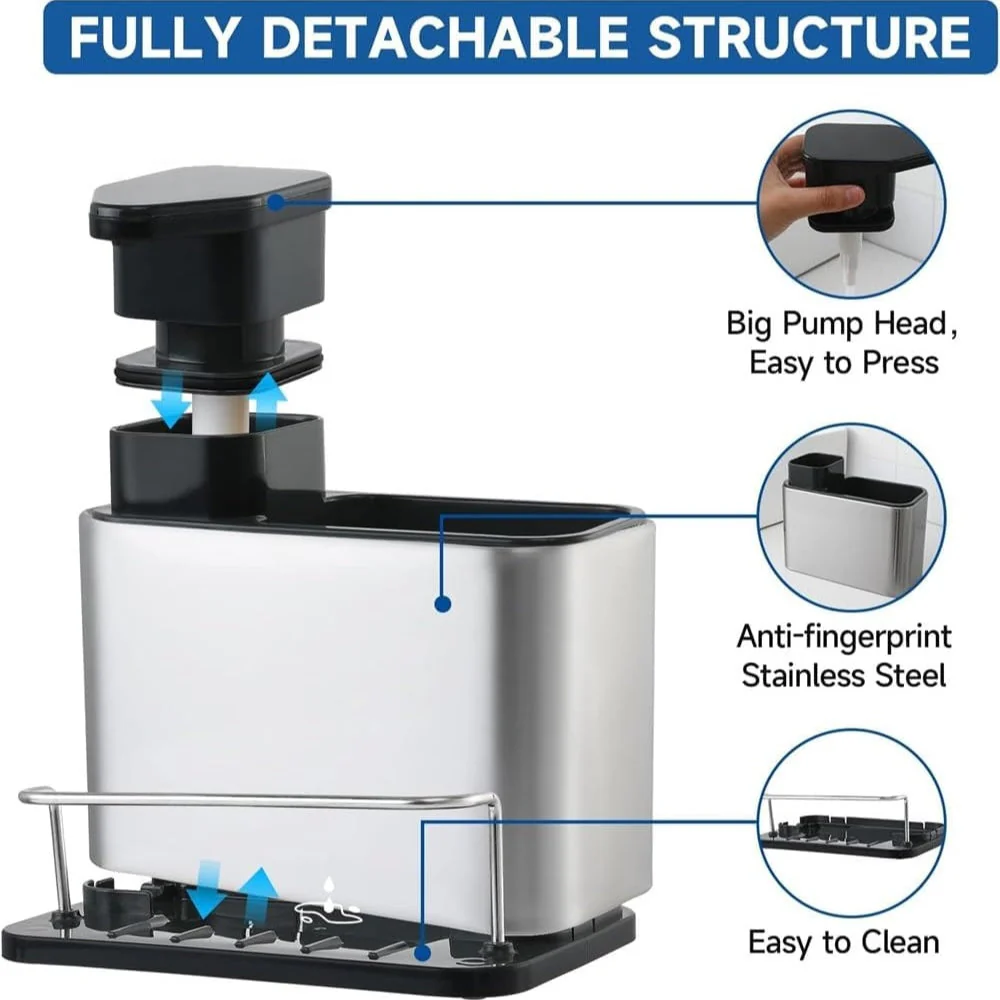 Stainless Steel Dish Soap Dispenser & Utensil Rack - Image 3