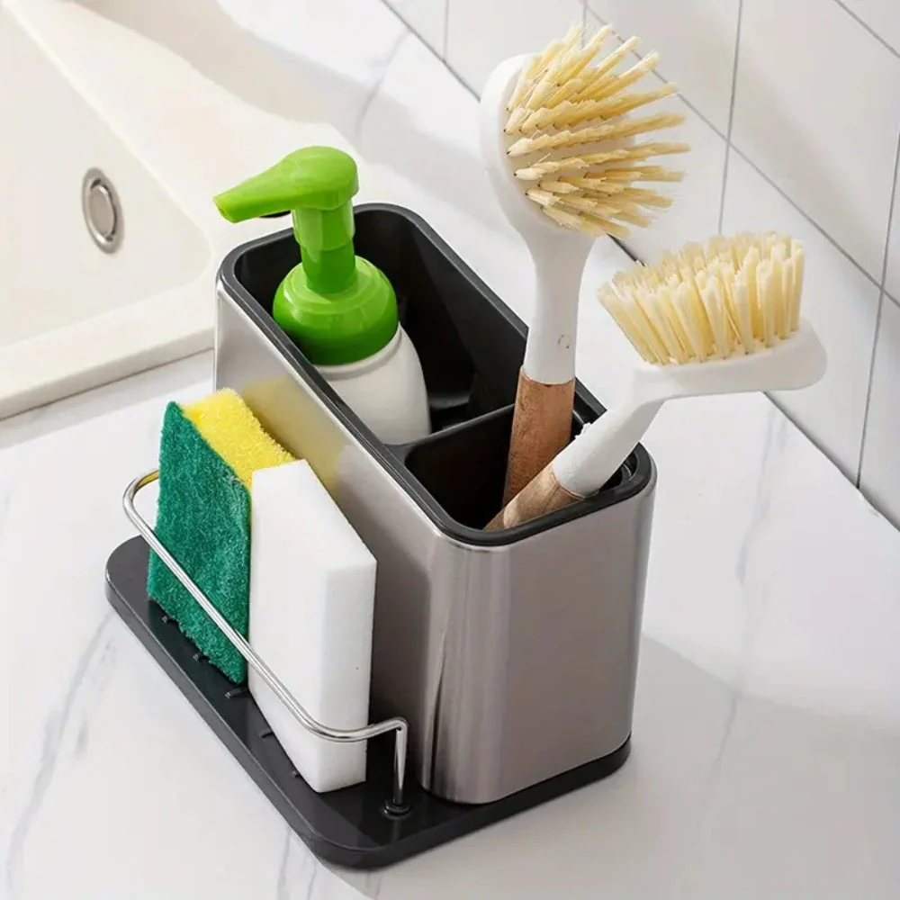 Stainless Steel Dish Soap Dispenser & Utensil Rack - Image 4