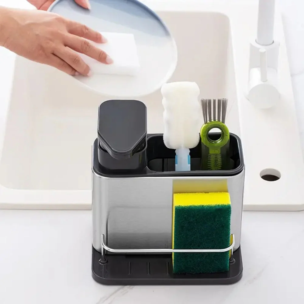 Stainless Steel Dish Soap Dispenser & Utensil Rack - Image 5