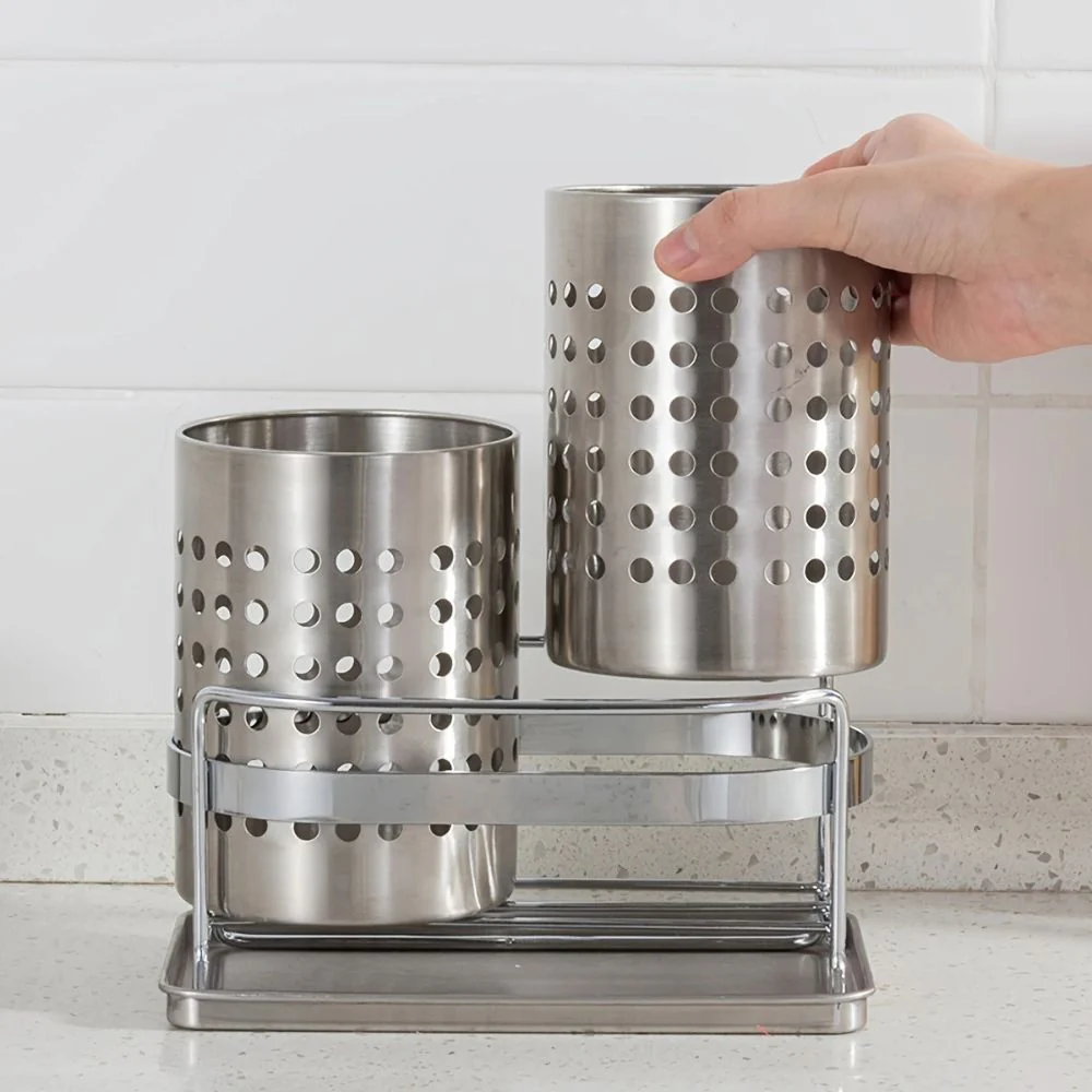 Stainless Steel Utensil Holder with Hole - Image 6