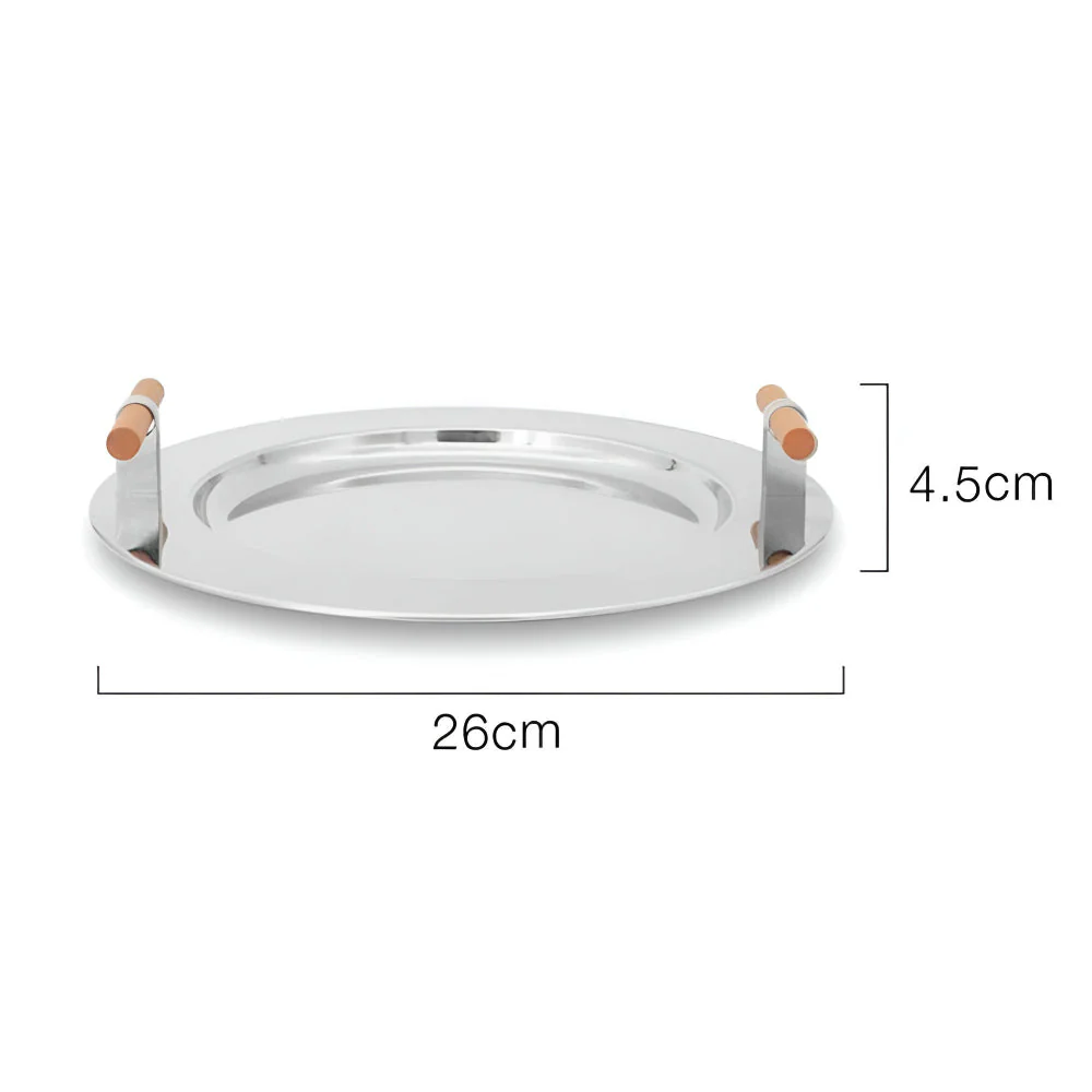 Elegant Stainless Steel Round Tray with Wooden Handles - Image 10