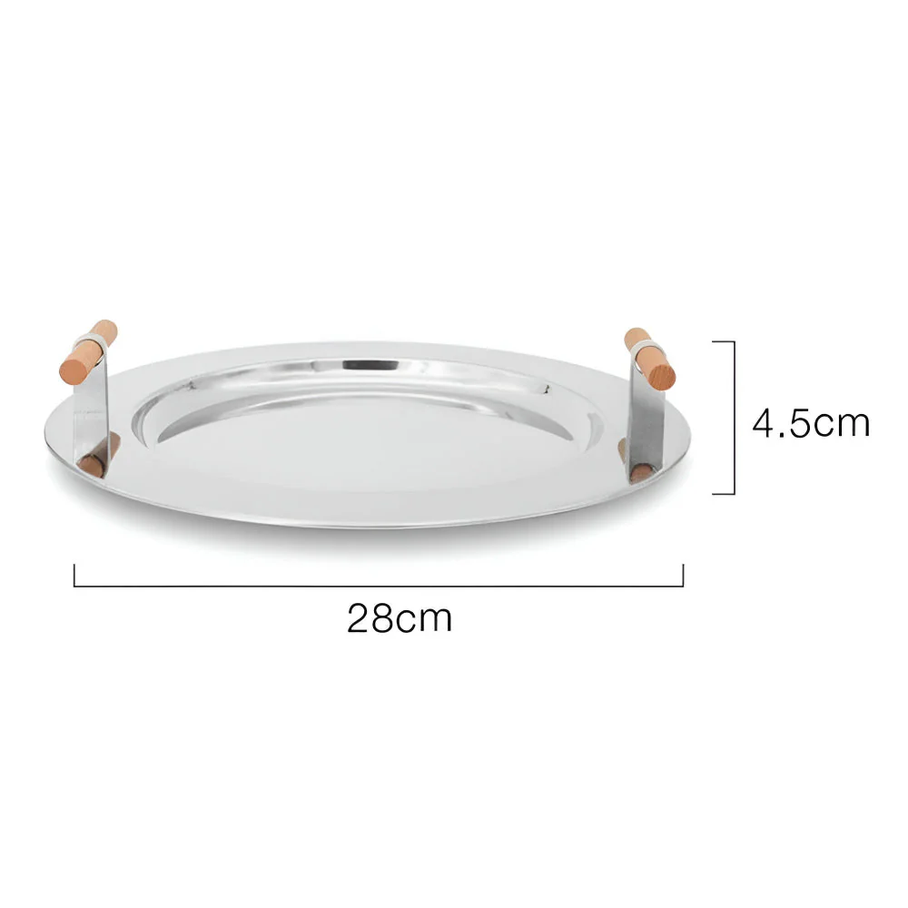 Elegant Stainless Steel Round Tray with Wooden Handles - Image 11