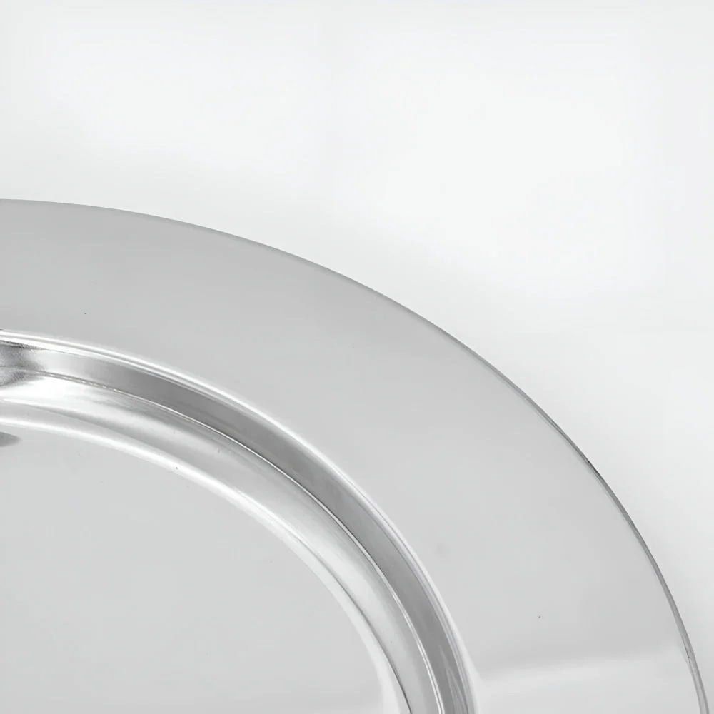 Elegant Stainless Steel Round Tray with Wooden Handles - Image 7