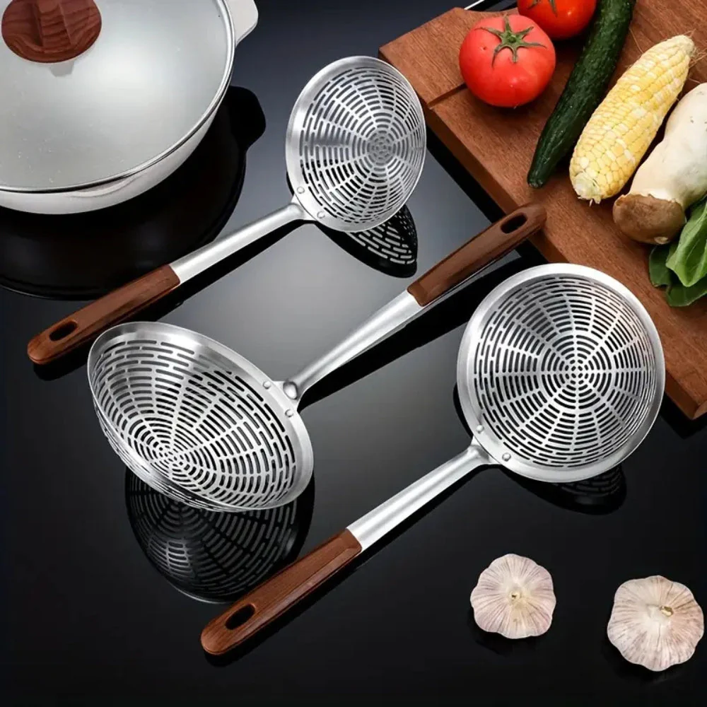 Stainless Steel Wooden Strainer Ladle - Image 3