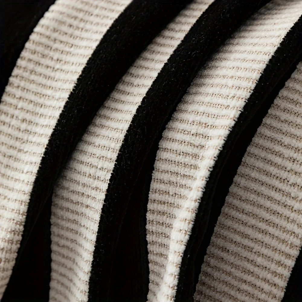 Striped Chenille Black White Sofa Cover - Image 6