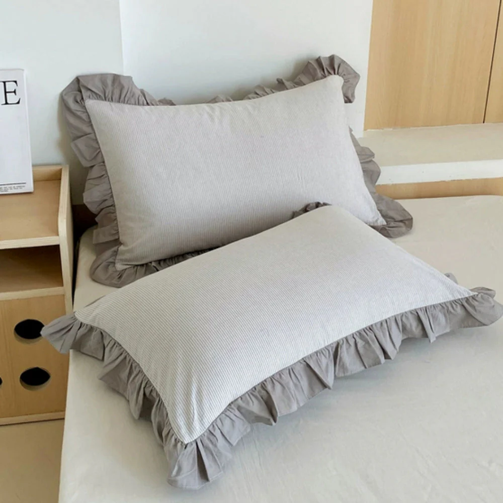 Striped Ruffled Lace Pillowcases in Multiple Colors - Image 11