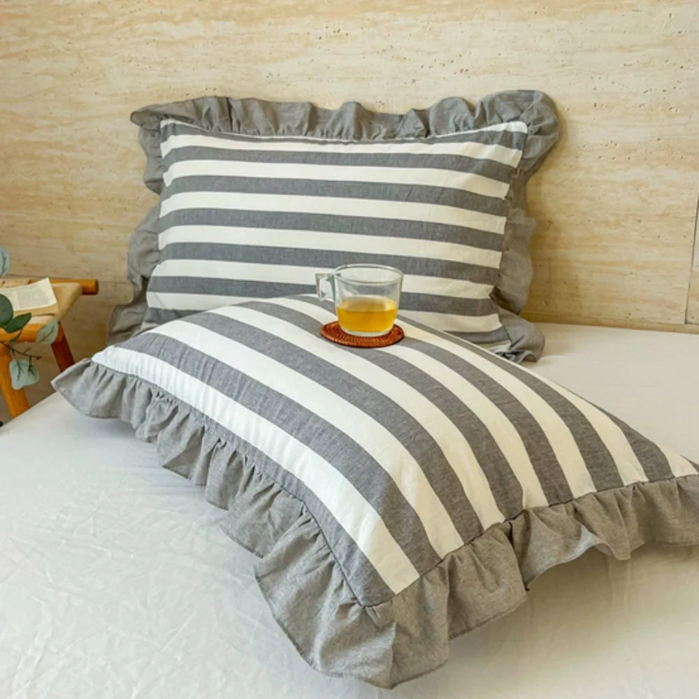Striped Ruffled Lace Pillowcases in Multiple Colors - Image 12