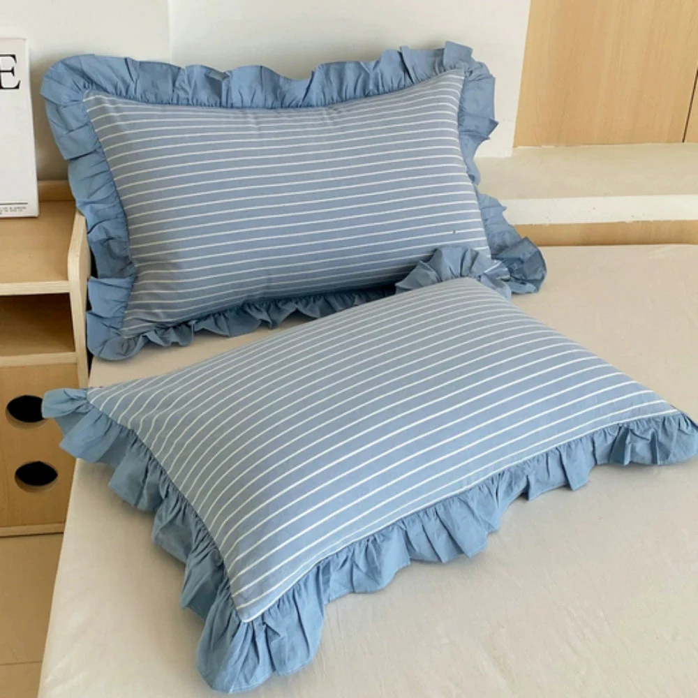 Striped Ruffled Lace Pillowcases in Multiple Colors - Image 13