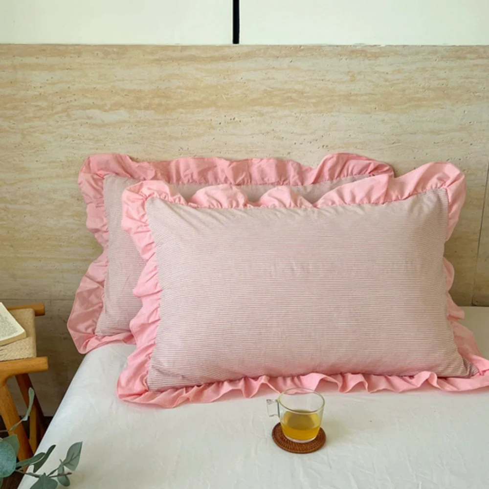 Striped Ruffled Lace Pillowcases in Multiple Colors - Image 14