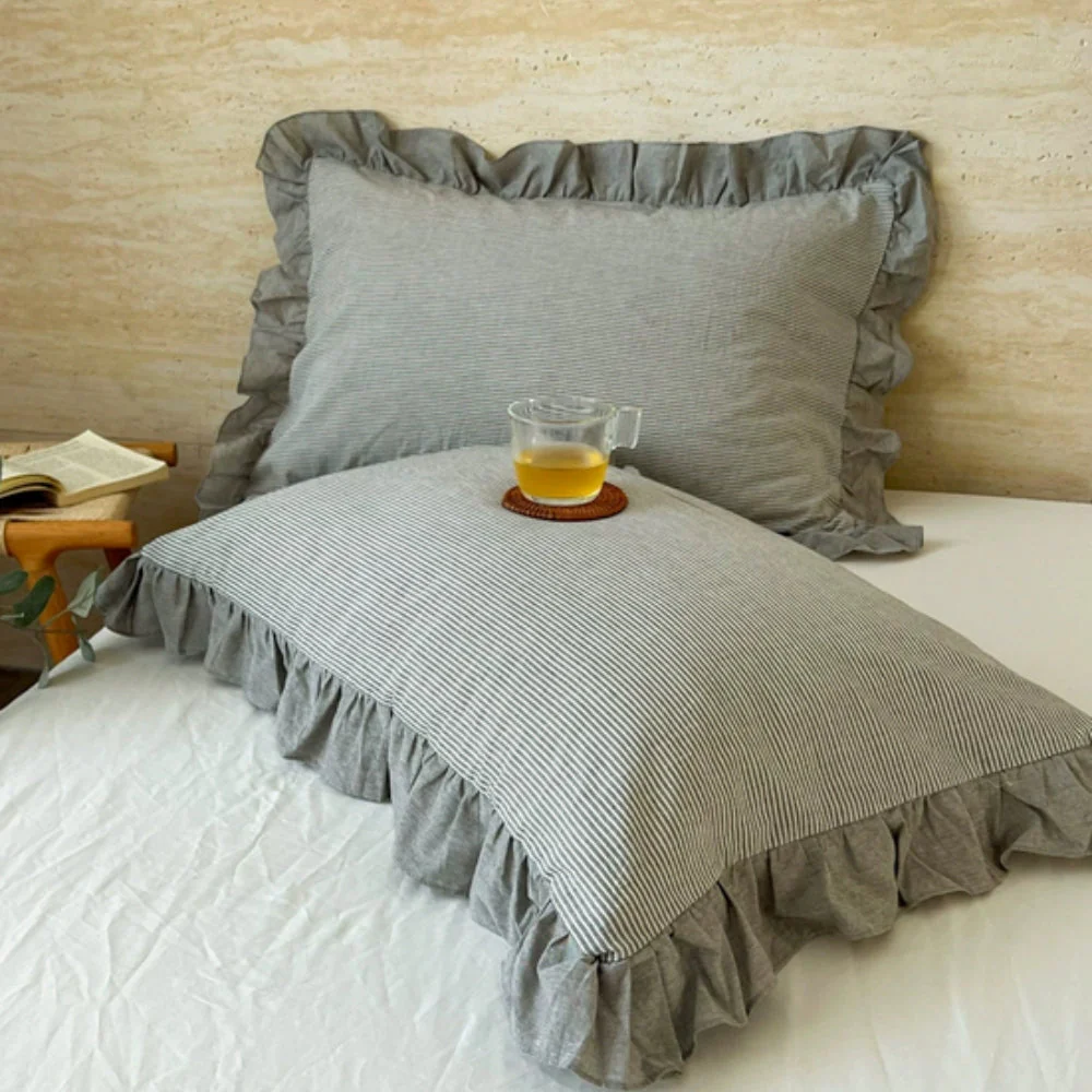 Striped Ruffled Lace Pillowcases in Multiple Colors - Image 15