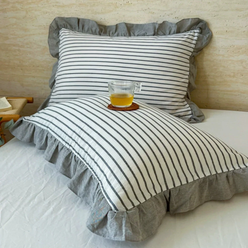Striped Ruffled Lace Pillowcases in Multiple Colors - Image 16