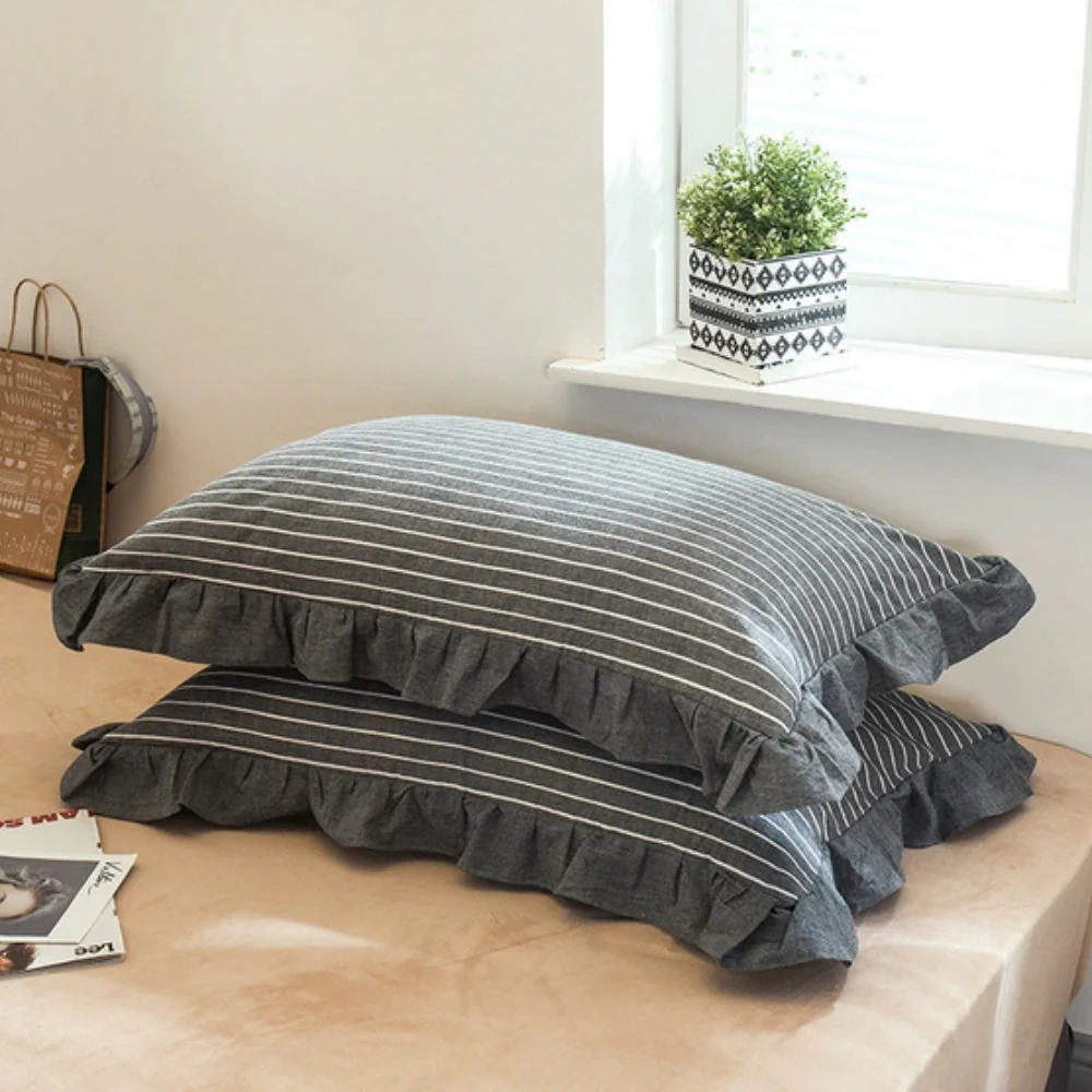 Striped Ruffled Lace Pillowcases in Multiple Colors - Image 17