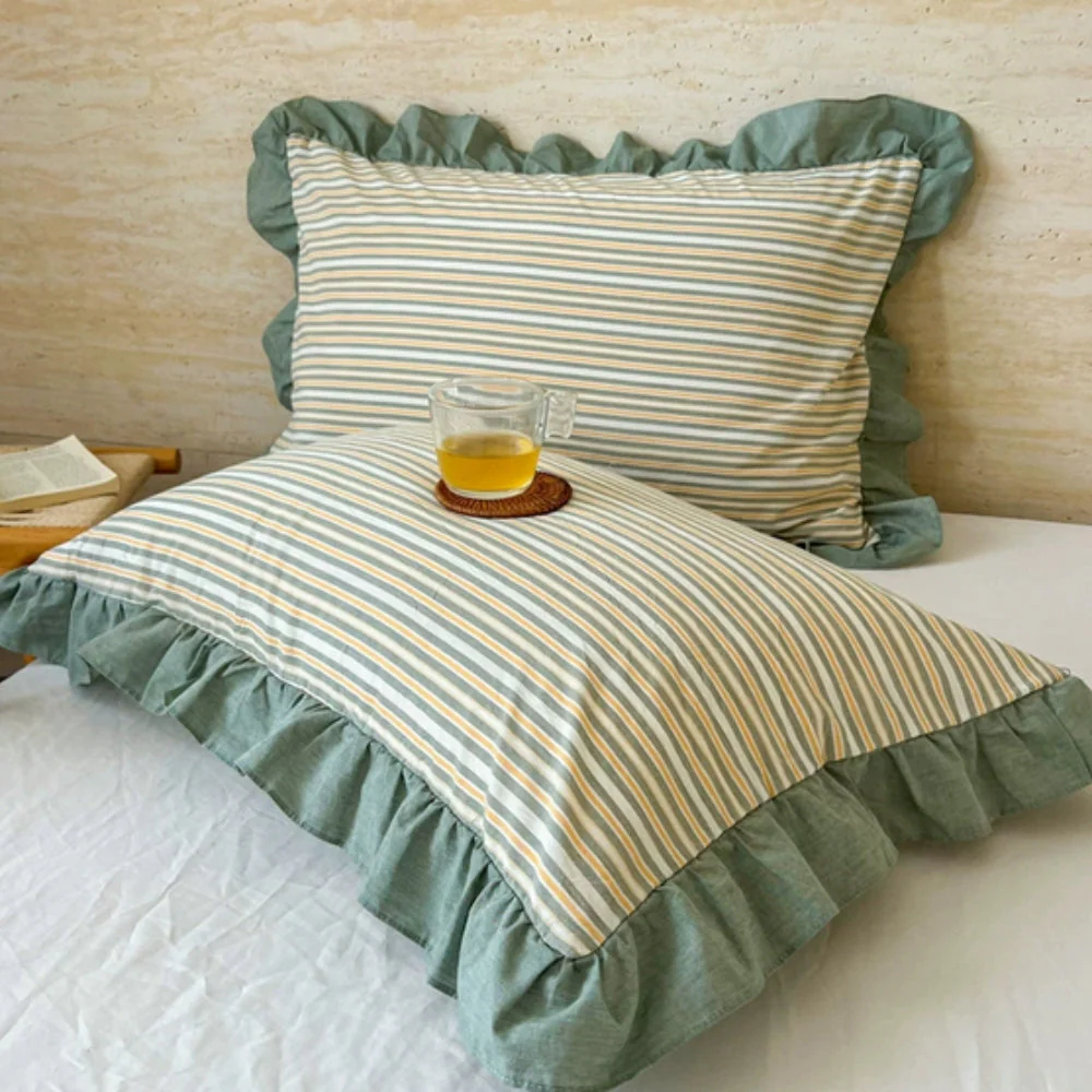 Striped Ruffled Lace Pillowcases in Multiple Colors - Image 18