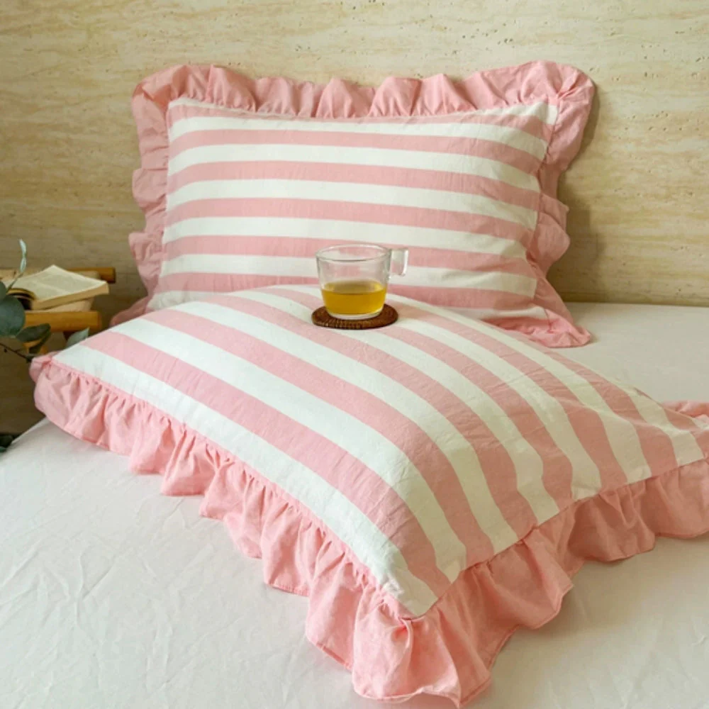 Striped Ruffled Lace Pillowcases in Multiple Colors - Image 19