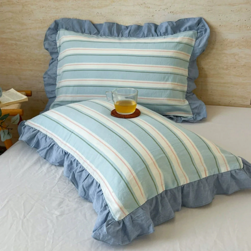Striped Ruffled Lace Pillowcases in Multiple Colors - Image 2