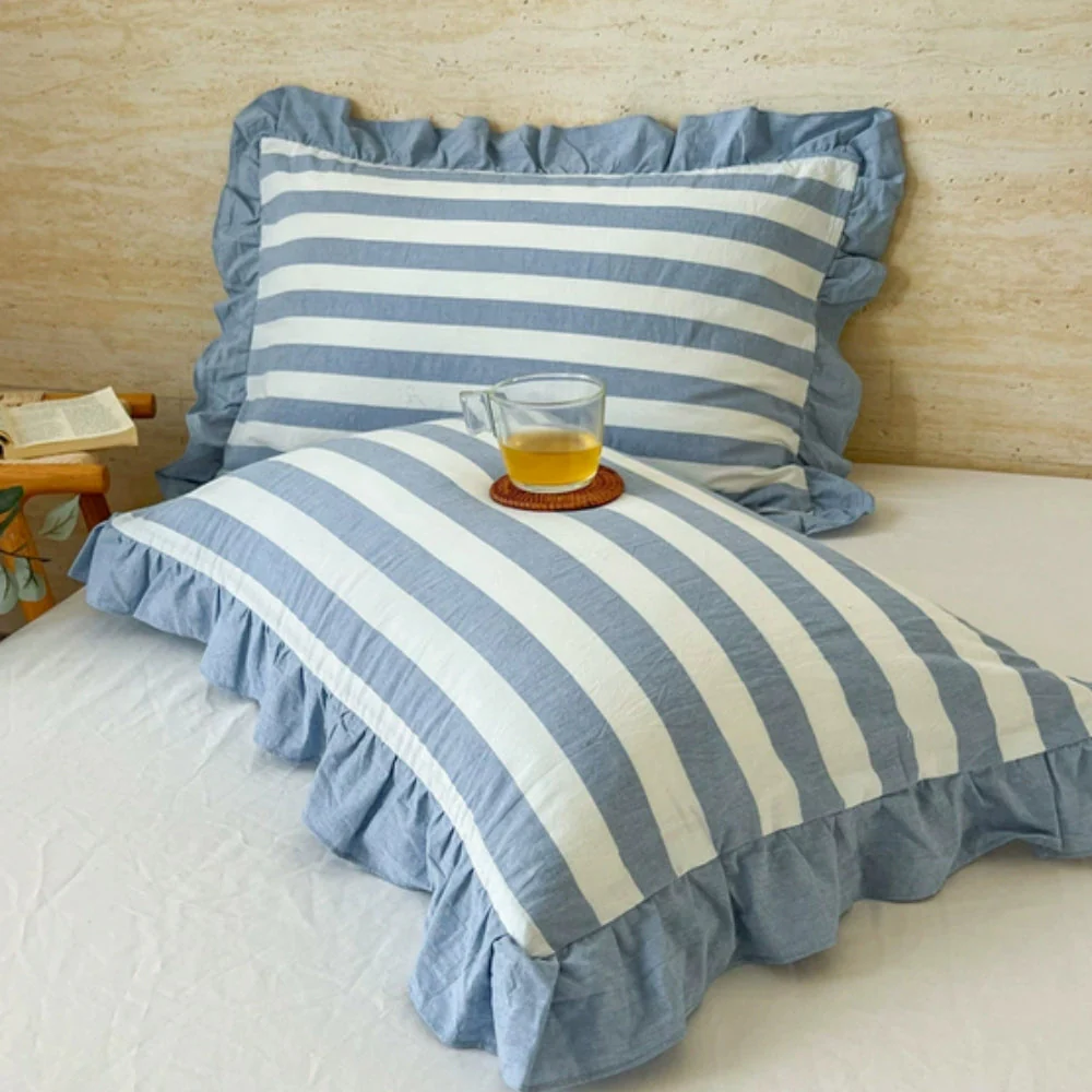 Striped Ruffled Lace Pillowcases in Multiple Colors - Image 21
