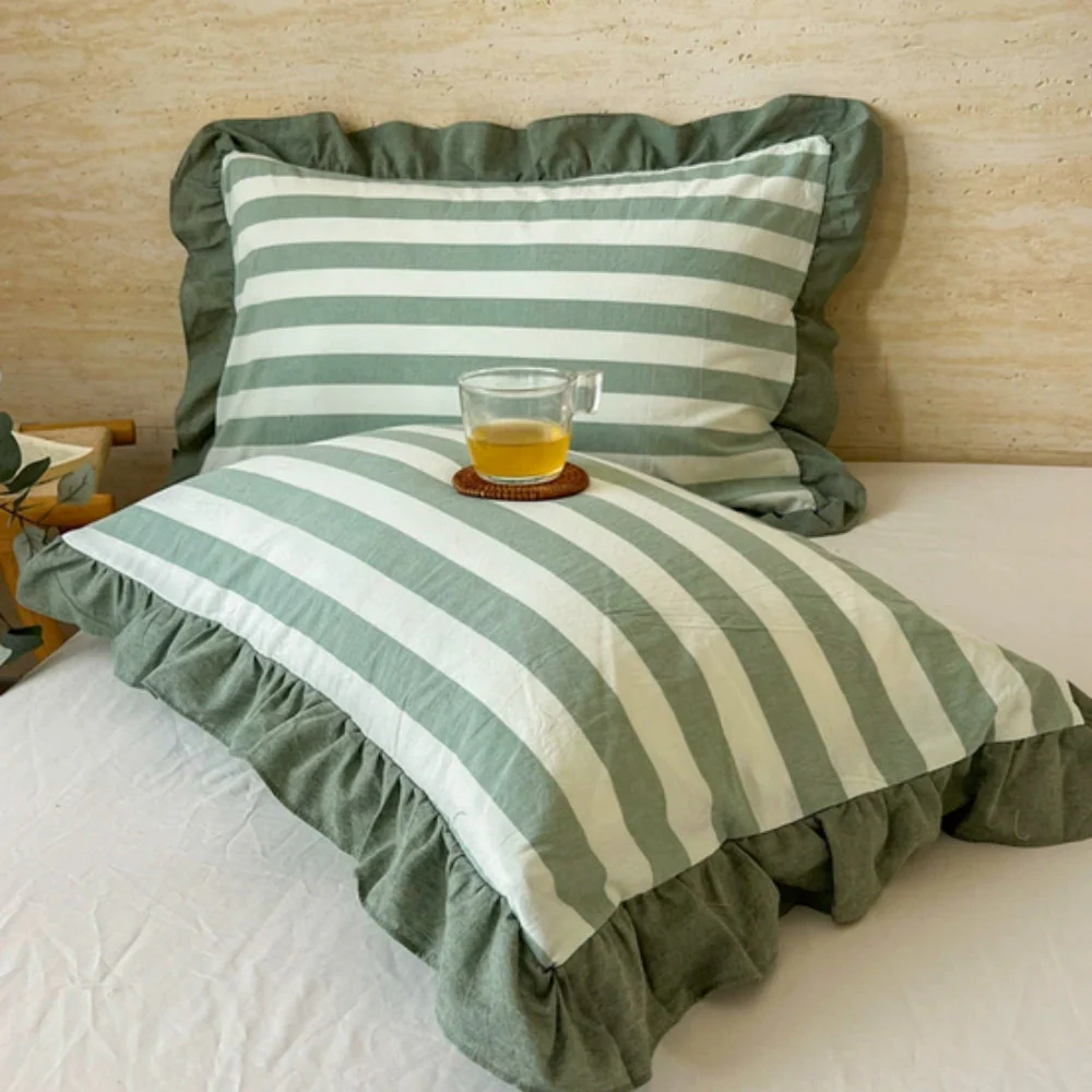 Striped Ruffled Lace Pillowcases in Multiple Colors - Image 22